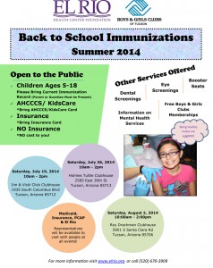 El Rio Back to School Immunization - Flyer 2014